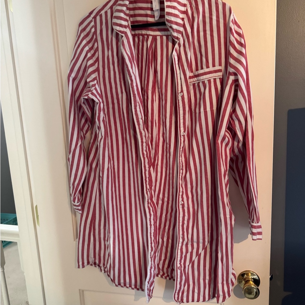 Stars Above Red and White Striped Pajama Dress size L